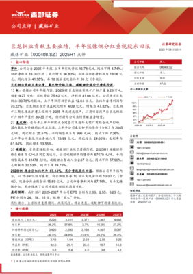 2025年上半年業(yè)績(jī)點(diǎn)評(píng) 巨龍銅業(yè)成核心引擎，半年報(bào)高分紅彰顯股東回報(bào)決心